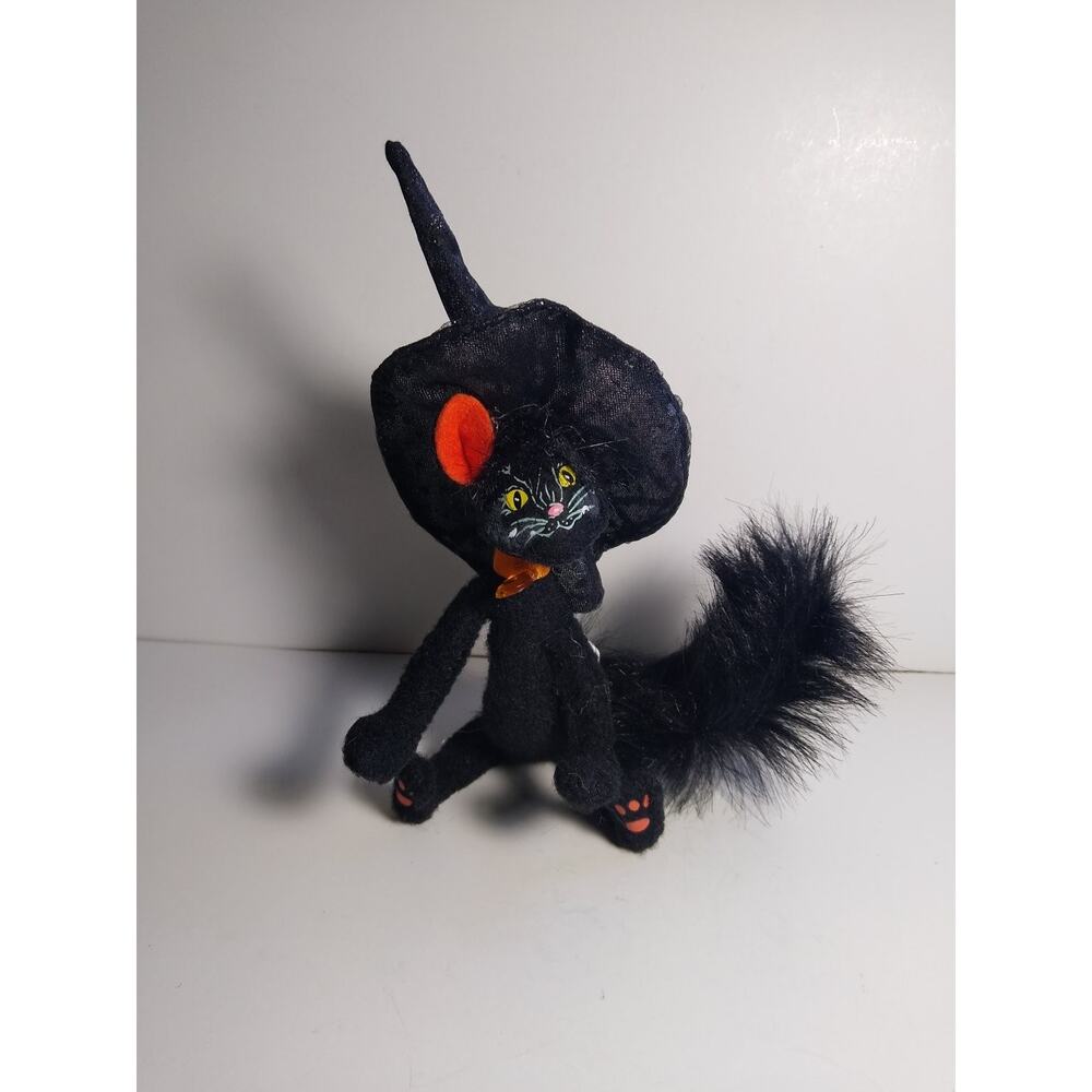Annalee Black Cat In Decorated Witch Hat Halloween Figurine 5in Fabric Vintage